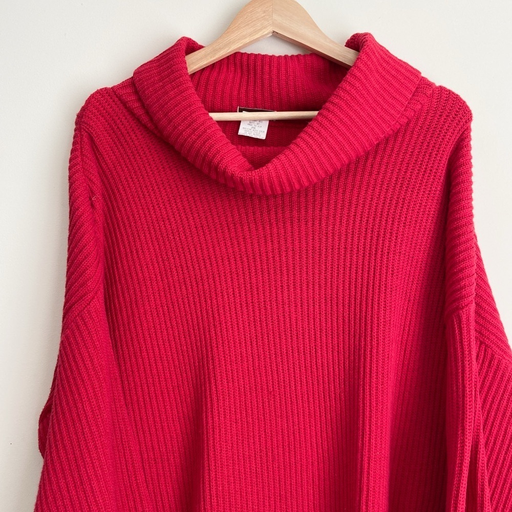 Cozy Red Chunky Turtleneck Knit Sweater - Picture 4 of 6